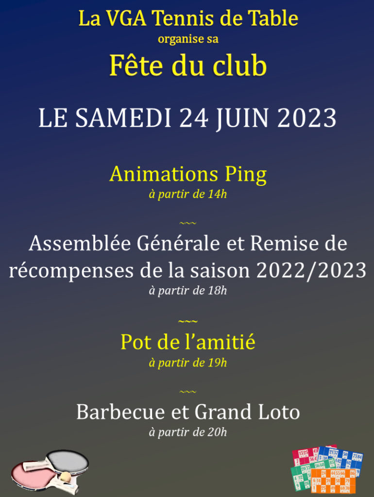 Rapport Du Loto Du 24 Juin 2023 Fête du club le samedi 24 juin : venez nombreux ! – Le site de la VGA Saint  Maur US Tennis de Table